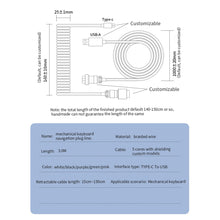 Load image into Gallery viewer, 3M Type C Mechanical Keyboard Coiled Cable USB Keyboard Wire Mechanical Keyboard Aviator Desktop Computer Aviation Connector
