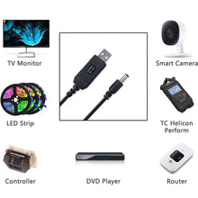 Load image into Gallery viewer, WiFi to Powerbank Cable Connector DC 5V to 12V USB Cable Boost Converter Step-up Cord for Wifi Router Modem Fan Speaker

