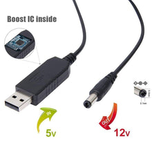 Load image into Gallery viewer, WiFi to Powerbank Cable Connector DC 5V to 12V USB Cable Boost Converter Step-up Cord for Wifi Router Modem Fan Speaker
