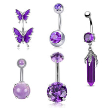 Load image into Gallery viewer, Purple Butterfly Navel Nail Smooth Stainless Steel Personality Universal Navel Button Navel Ring Piercing Jewelry Women Accessories
