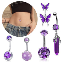 Load image into Gallery viewer, Purple Butterfly Navel Nail Smooth Stainless Steel Personality Universal Navel Button Navel Ring Piercing Jewelry Women Accessories
