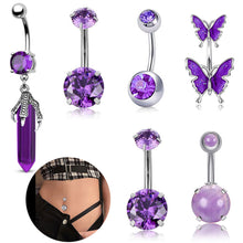Load image into Gallery viewer, Purple Butterfly Navel Nail Smooth Stainless Steel Personality Universal Navel Button Navel Ring Piercing Jewelry Women Accessories
