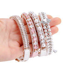 Load image into Gallery viewer, 1Pc Dog Cat Pearl Collars with Crystal Rhinestone Pearl Cat Necklace Adjustable PU Leather Neck Strap for Small Dogs Cat Accessories
