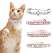 Load image into Gallery viewer, 1Pc Dog Cat Pearl Collars with Crystal Rhinestone Pearl Cat Necklace Adjustable PU Leather Neck Strap for Small Dogs Cat Accessories
