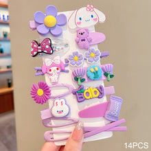 Load image into Gallery viewer, 14pcs/set Girl Cute Cartoon Rabbit Cat Flower Hair Clips Kids Princess Hairpins Children Barrettes Fashion Hair Accessories
