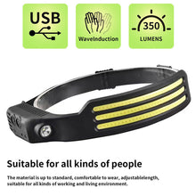 Load image into Gallery viewer, Multi-Functional LED Waving COB Sensing Headlight Outdoor Adventure Riding Night Run Fishing Big Flash Head Light USB Charging
