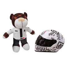 Load image into Gallery viewer, Funny Motorcycle Bear Helmet Leather Plush Stuffed Toys Full Helmet Decoration Tension Bear Tail Box Ornament Gifts Motorbike Accessories
