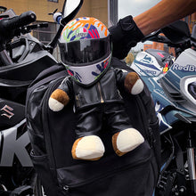 Load image into Gallery viewer, Funny Motorcycle Bear Helmet Leather Plush Stuffed Toys Full Helmet Decoration Tension Bear Tail Box Ornament Gifts Motorbike Accessories
