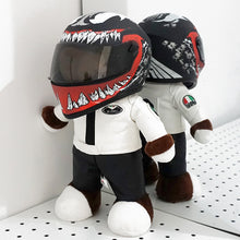 Load image into Gallery viewer, Funny Motorcycle Bear Helmet Leather Plush Stuffed Toys Full Helmet Decoration Tension Bear Tail Box Ornament Gifts Motorbike Accessories
