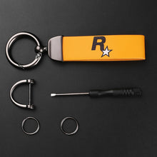 Load image into Gallery viewer, Nylon Webbing Strap Keychain Durable Key Strap Muti-Pendant Key Holder Keyfob Game Yellow GTA Auto 5 Keychain For Fans Key Ring

