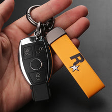 Load image into Gallery viewer, Nylon Webbing Strap Keychain Durable Key Strap Muti-Pendant Key Holder Keyfob Game Yellow GTA Auto 5 Keychain For Fans Key Ring
