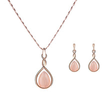 Load image into Gallery viewer, Cat's Eye Stone Droplet Shaped Pendant Necklace Earrings Set Versatile Minimalist Necklace Earrings Alloy Jewelry Set
