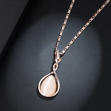 Load image into Gallery viewer, Cat's Eye Stone Droplet Shaped Pendant Necklace Earrings Set Versatile Minimalist Necklace Earrings Alloy Jewelry Set
