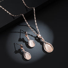 Load image into Gallery viewer, Cat's Eye Stone Droplet Shaped Pendant Necklace Earrings Set Versatile Minimalist Necklace Earrings Alloy Jewelry Set
