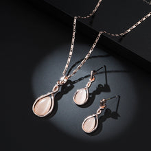 Load image into Gallery viewer, Cat's Eye Stone Droplet Shaped Pendant Necklace Earrings Set Versatile Minimalist Necklace Earrings Alloy Jewelry Set
