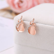 Load image into Gallery viewer, Crystal Cat's Eye Stone Necklace Earrings Set Stylish Minimalist Diamond Necklace Earrings Alloy Jewelry Set for Women
