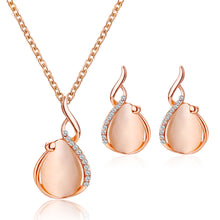 Load image into Gallery viewer, Crystal Cat's Eye Stone Necklace Earrings Set Stylish Minimalist Diamond Necklace Earrings Alloy Jewelry Set for Women
