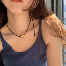 Load image into Gallery viewer, Black Cord Heart Shaped Pendant Necklace Simple Versatile Drawstring Necklace Clavicle Chain Women Jewelry
