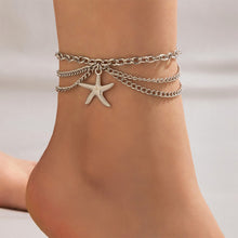 Load image into Gallery viewer, Personalized Geometry Three Layer Anklet Minimalist Snake Shaped Heart Shaped Pendant Alloy Ankle Chain Foot Jewelry

