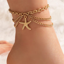 Load image into Gallery viewer, Personalized Geometry Three Layer Anklet Minimalist Snake Shaped Heart Shaped Pendant Alloy Ankle Chain Foot Jewelry
