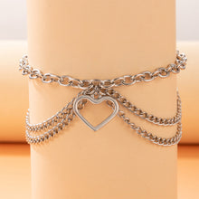 Load image into Gallery viewer, Personalized Geometry Three Layer Anklet Minimalist Snake Shaped Heart Shaped Pendant Alloy Ankle Chain Foot Jewelry
