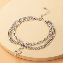 Load image into Gallery viewer, Personalized Geometry Three Layer Anklet Minimalist Snake Shaped Heart Shaped Pendant Alloy Ankle Chain Foot Jewelry

