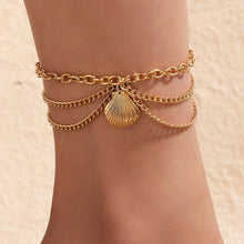 Load image into Gallery viewer, Personalized Geometry Three Layer Anklet Minimalist Snake Shaped Heart Shaped Pendant Alloy Ankle Chain Foot Jewelry
