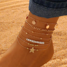 Load image into Gallery viewer, Personalized Minimalist Multi-layer Ankle Chains Leaf Flower Heart-shaped Pendant Alloy Anklet Set Foot Jewelry
