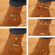 Load image into Gallery viewer, Personalized Minimalist Multi-layer Ankle Chains Leaf Flower Heart-shaped Pendant Alloy Anklet Set Foot Jewelry
