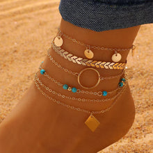 Load image into Gallery viewer, Personalized Minimalist Multi-layer Ankle Chains Leaf Flower Heart-shaped Pendant Alloy Anklet Set Foot Jewelry
