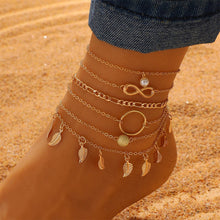 Load image into Gallery viewer, Personalized Minimalist Multi-layer Ankle Chains Leaf Flower Heart-shaped Pendant Alloy Anklet Set Foot Jewelry
