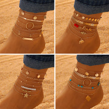 Load image into Gallery viewer, Personalized Minimalist Multi-layer Ankle Chains Leaf Flower Heart-shaped Pendant Alloy Anklet Set Foot Jewelry
