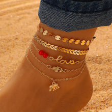 Load image into Gallery viewer, Personalized Minimalist Multi-layer Ankle Chains Leaf Flower Heart-shaped Pendant Alloy Anklet Set Foot Jewelry
