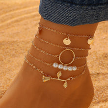 Load image into Gallery viewer, Personalized Minimalist Multi-layer Ankle Chains Leaf Flower Heart-shaped Pendant Alloy Anklet Set Foot Jewelry
