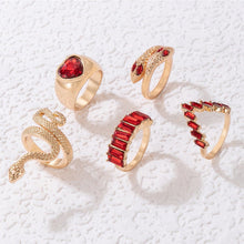 Load image into Gallery viewer, 5pcs/set Snake Shaped Rings Personalized Diamond Ring Set Unique Unadjustable Alloy Rings Jewelry Accessories
