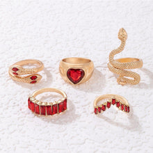 Load image into Gallery viewer, 5pcs/set Snake Shaped Rings Personalized Diamond Ring Set Unique Unadjustable Alloy Rings Jewelry Accessories
