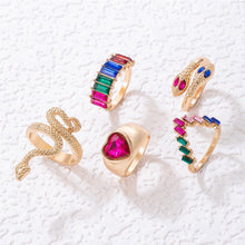 Load image into Gallery viewer, 5pcs/set Snake Shaped Rings Personalized Diamond Ring Set Unique Unadjustable Alloy Rings Jewelry Accessories
