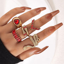 Load image into Gallery viewer, 5pcs/set Snake Shaped Rings Personalized Diamond Ring Set Unique Unadjustable Alloy Rings Jewelry Accessories
