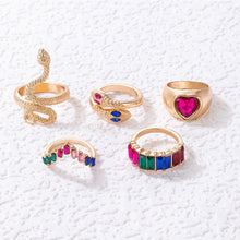 Load image into Gallery viewer, 5pcs/set Snake Shaped Rings Personalized Diamond Ring Set Unique Unadjustable Alloy Rings Jewelry Accessories
