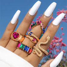 Load image into Gallery viewer, 5pcs/set Snake Shaped Rings Personalized Diamond Ring Set Unique Unadjustable Alloy Rings Jewelry Accessories
