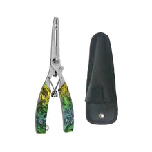 Load image into Gallery viewer, Multifunctional Lure Pliers Camo Curved Nose Stainless Steel Scissors Control Fish Pliers With Knife Open Steel Ring Cutting Line Fishing Tools
