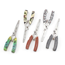 Load image into Gallery viewer, Multifunctional Lure Pliers Camo Curved Nose Stainless Steel Scissors Control Fish Pliers With Knife Open Steel Ring Cutting Line Fishing Tools

