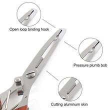 Load image into Gallery viewer, Multifunctional Lure Pliers Camo Curved Nose Stainless Steel Scissors Control Fish Pliers With Knife Open Steel Ring Cutting Line Fishing Tools
