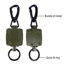 Load image into Gallery viewer, 1PC Catalpa Alloy Metal Buckle Key Chain Portable Anti-Theft Square Badge Reel With Retractable Steel Wire Outdoor Camping Climbing Fishing Supplies
