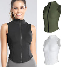 Load image into Gallery viewer, Women Slim-Fit Sports Sleeveless Standing Tie Zipper Vest Running Fitness Stretch Tight Vest Wadding Sweat Quick Drying Yoga Clothes
