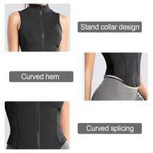 Load image into Gallery viewer, Women Slim-Fit Sports Sleeveless Standing Tie Zipper Vest Running Fitness Stretch Tight Vest Wadding Sweat Quick Drying Yoga Clothes
