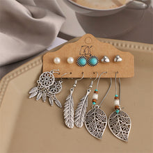 Load image into Gallery viewer, 6PCS/SET Retro Exaggerated Bohemian Ethnic Earrings Set Jewel Feather Shell Hollow Half-Round Stud Earrings Set
