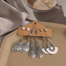 Load image into Gallery viewer, 6PCS/SET Retro Exaggerated Bohemian Ethnic Earrings Set Jewel Feather Shell Hollow Half-Round Stud Earrings Set
