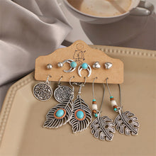 Load image into Gallery viewer, 6PCS/SET Retro Exaggerated Bohemian Ethnic Earrings Set Jewel Feather Shell Hollow Half-Round Stud Earrings Set
