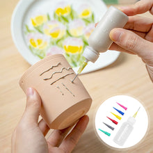 Load image into Gallery viewer, 50ml Pottery Mud Painting Bottle with Nozzle Set Squeeze Mud Bottle with Needle DIY Pottery Ceramic Texture Coloring Glaze Painted Clay Sculpture Tool
